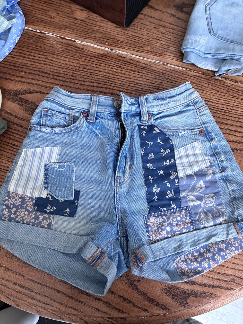 American Eagle Outfitters Light Blue Patchwork Denim Shorts
